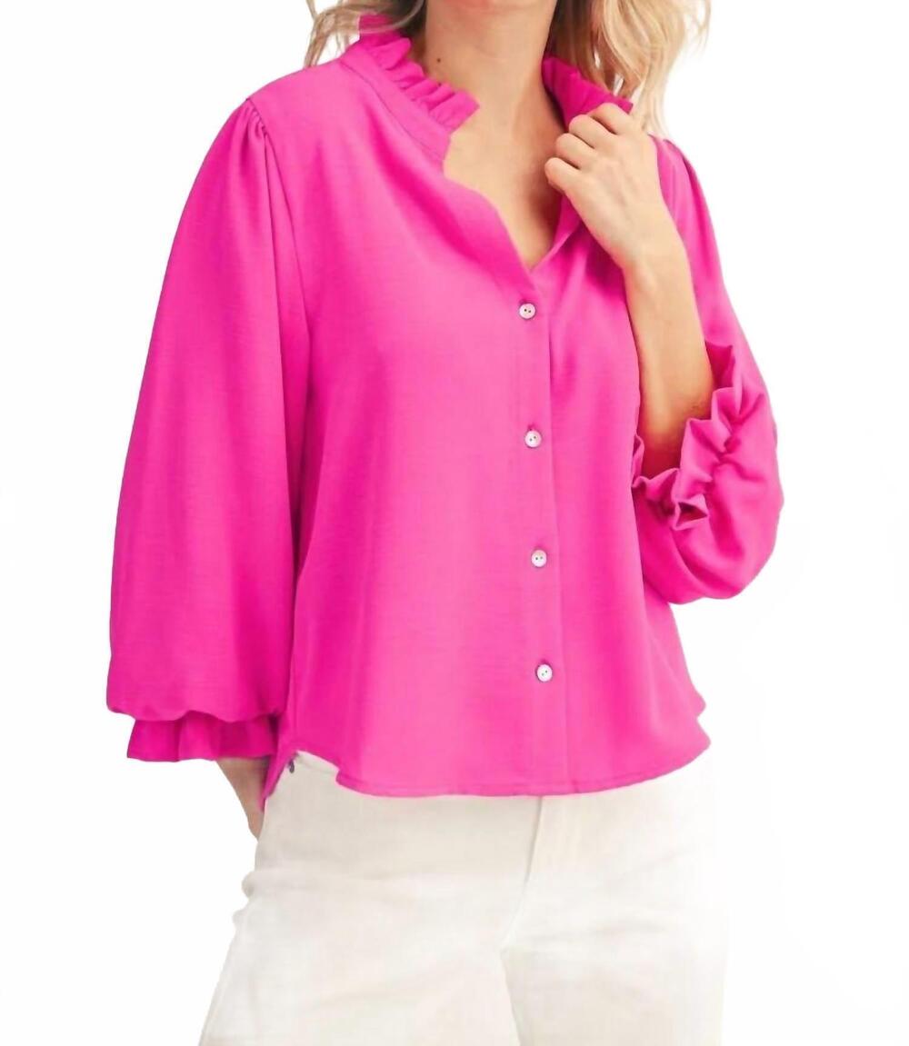 NEW JODIFL 3/4 sleeves front button up solid top in pink